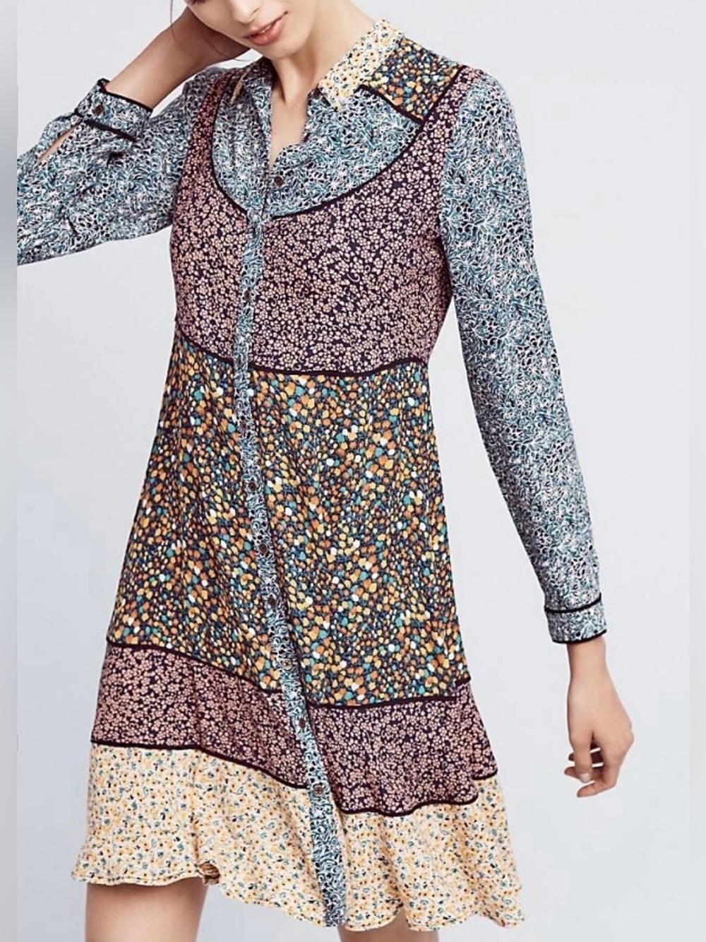 Anthropologie x Maeve teya floral ditsy print peasant dress cottagecore sz 4
